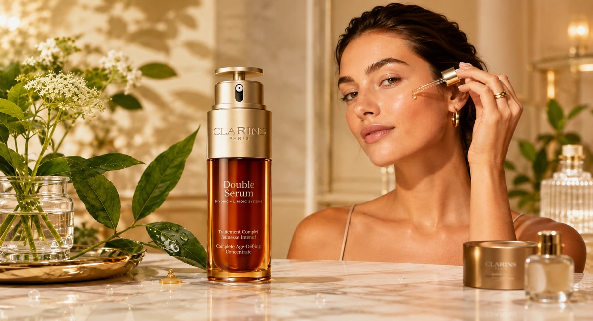Clarins Double Serum with plant-based ingredients for glowing and hydrated skin